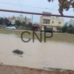 karak - Center News Network Flooded street in a residential area with parked cars and houses in the background; water covers the road.