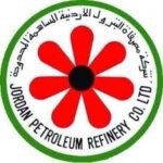 Logo of Jordan Petroleum Refinery Co. Ltd with a red six-petal flower in a black center, encircled by Arabic text in a green ring.