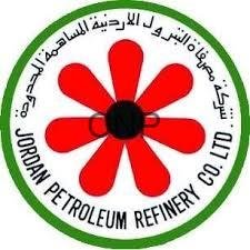 Logo of Jordan Petroleum Refinery Co. Ltd with a red six-petal flower in a black center, encircled by Arabic text in a green ring.