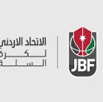 Logo with Arabic script on the left and a shield-shaped emblem containing a red flower and the letters JBF on the right.