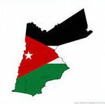 Outline map of Jordan filled with the Jordanian flag (red triangle with white star and black/white/green stripes)