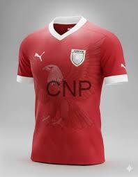 mon - Center News Network Red soccer jersey with white trim and team crest on the chest; Puma logo on the right and 'CNP' sponsor text across the front.