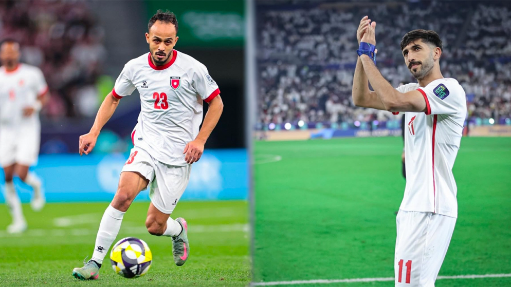 neam - Center News Network Split-screen image of two football players in white kits: left player (#23) dribbles a ball, right player (#11) stands and applauds on the field