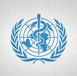 World Health Organization emblem: rod of Asclepius over a globe, encircled by a wreath of olive branches and laurel leaves.