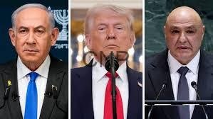 Collage of three male world leaders delivering speeches at podiums.