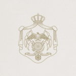 Elegant heraldic crest with a crown on top, draped mantling, and a central wheel, displaying the letters CNP on beige background.
